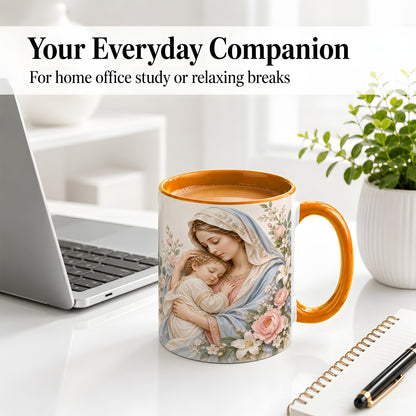 #pl[11oz|Orange] Mother and Child Floral Ceramic Mug with Pastel Botanical Art