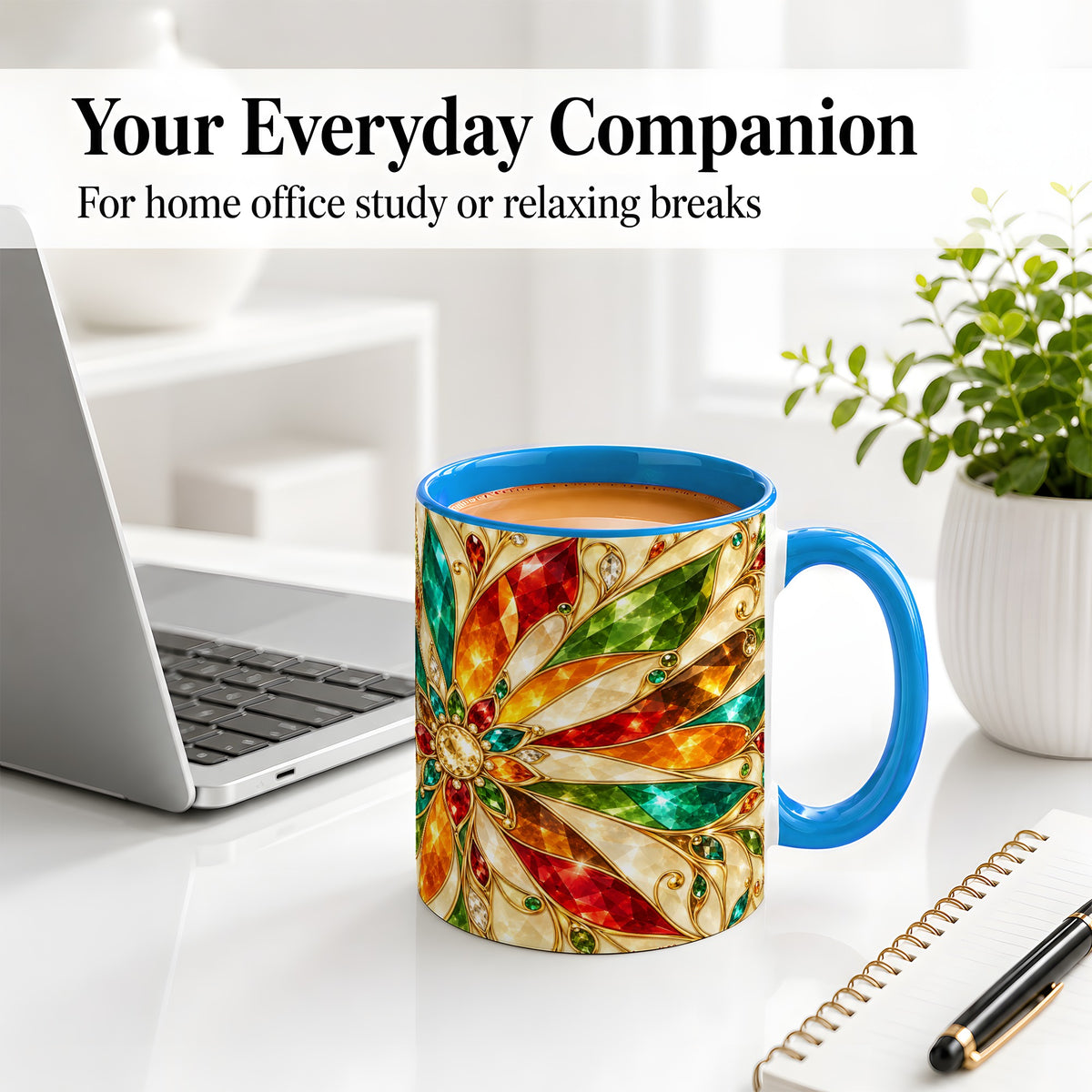 #pl[11oz|Blue] Jeweled Floral Pattern Ceramic Mug for Jewel Art Lovers