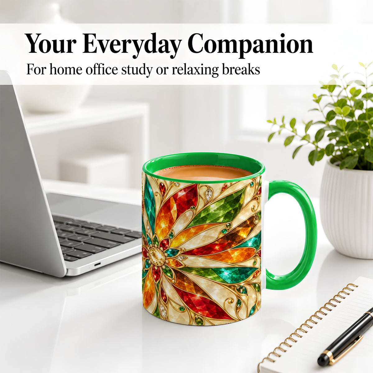 #pl[11oz|Green] Jeweled Floral Pattern Ceramic Mug for Jewel Art Lovers