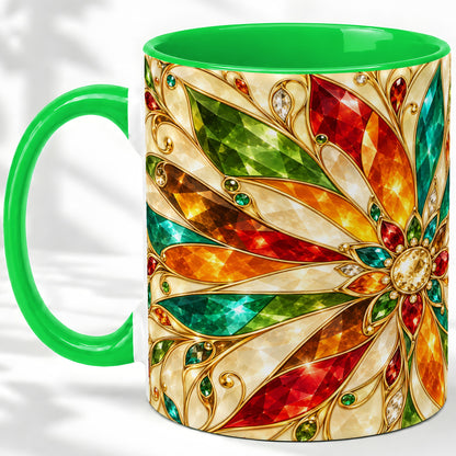 #pl[11oz|Green] Jeweled Floral Pattern Ceramic Mug for Jewel Art Lovers