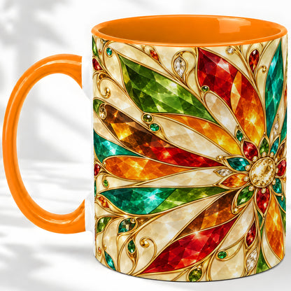 #pl[11oz|Orange] Jeweled Floral Pattern Ceramic Mug for Jewel Art Lovers