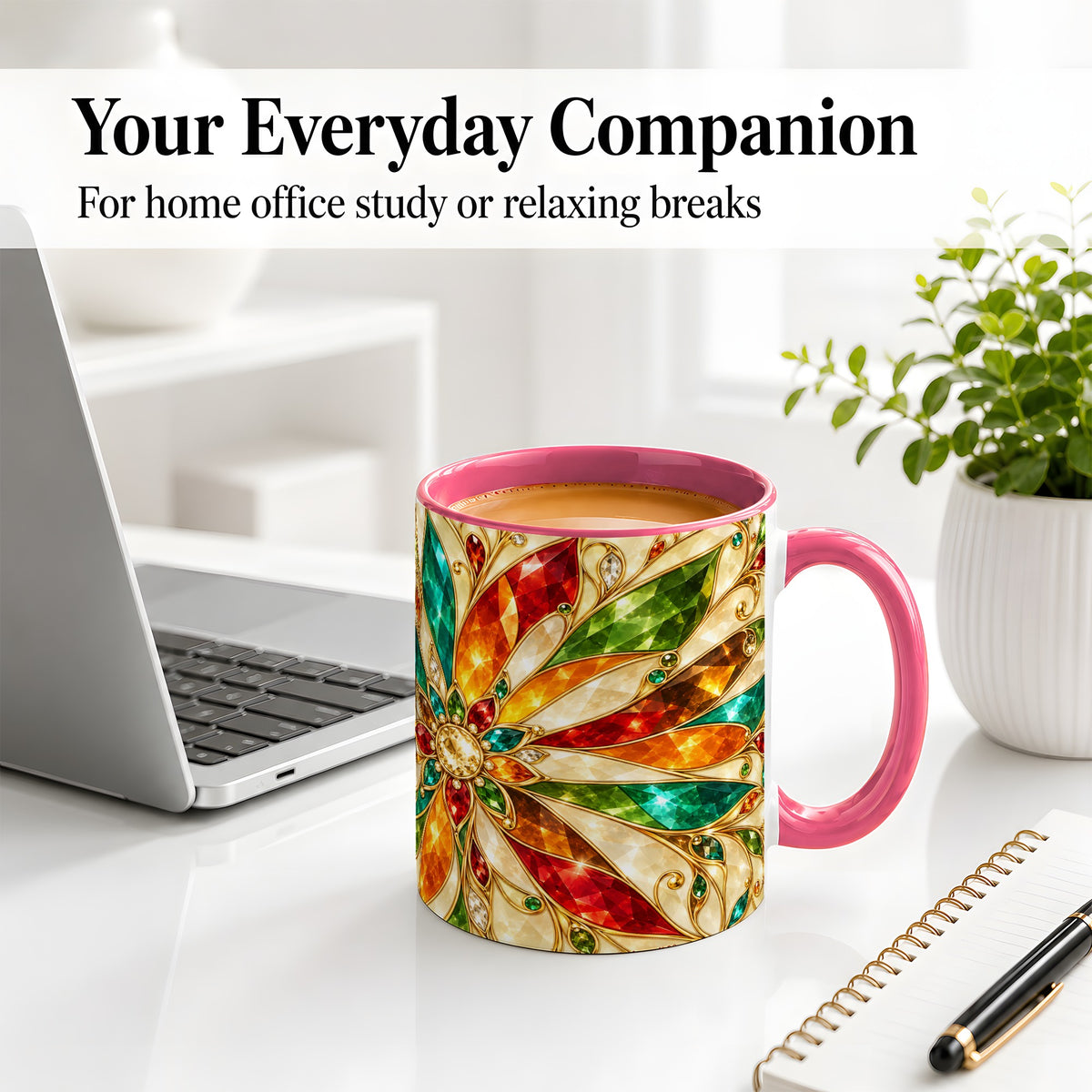 #pl[11oz|Pink] Jeweled Floral Pattern Ceramic Mug for Jewel Art Lovers