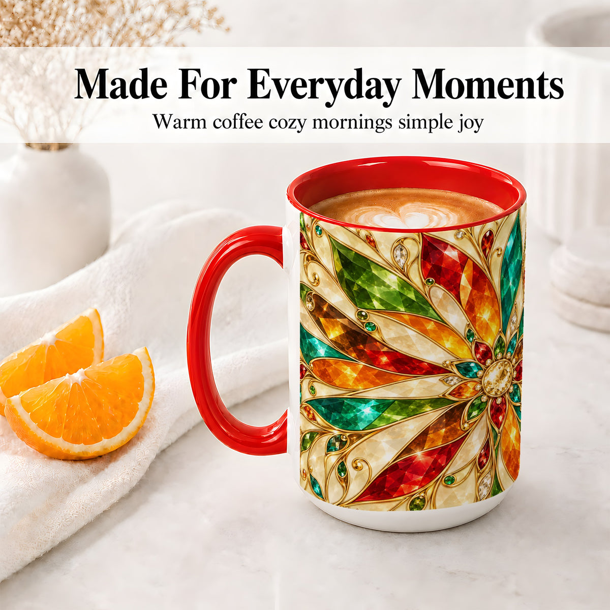 #pl[15oz|Red] Jeweled Floral Pattern Ceramic Mug for Jewel Art Lovers