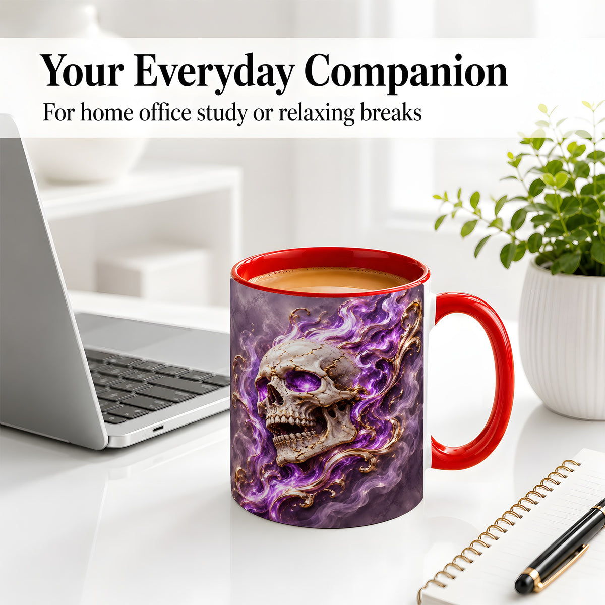 #pl[11oz|Red] Purple Flame Skull Ceramic Mug for Gothic Art Lovers