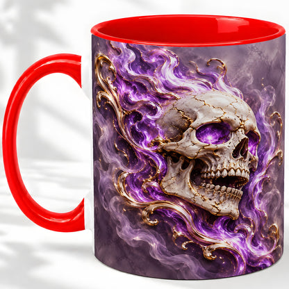 Purple Flame Skull Ceramic Mug for Gothic Art Lovers