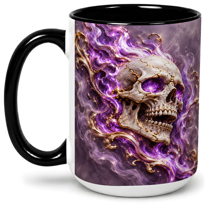 #pl[15oz|Black] Purple Flame Skull Ceramic Mug for Gothic Art Lovers