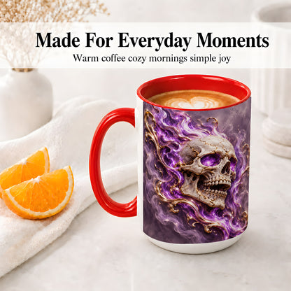 #pl[15oz|Red] Purple Flame Skull Ceramic Mug for Gothic Art Lovers