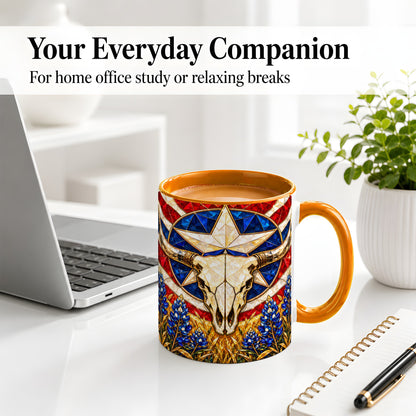 #pl[11oz|Orange] Western Cattle Skull Ceramic Mug for Western Art Lovers