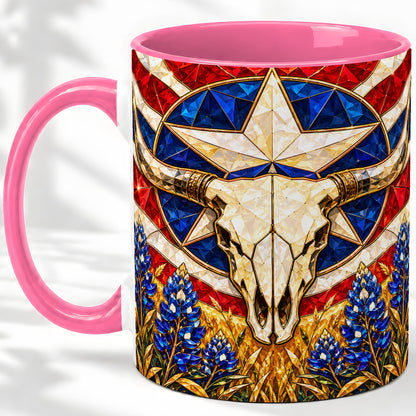 #pl[11oz|Pink] Western Cattle Skull Ceramic Mug for Western Art Lovers