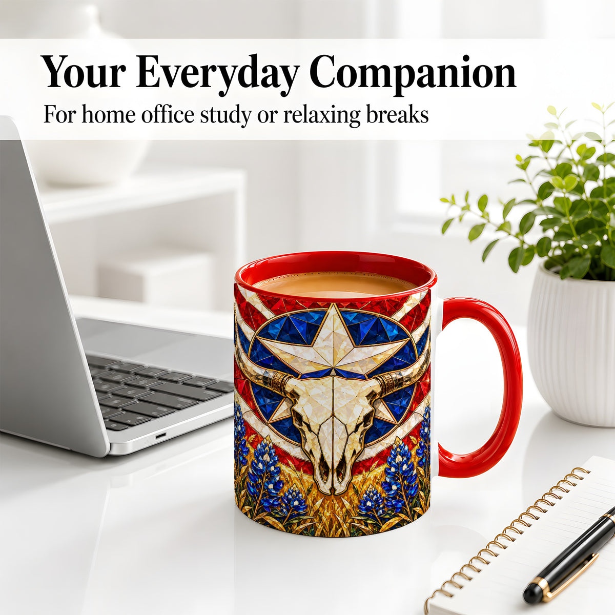 #pl[11oz|Red] Western Cattle Skull Ceramic Mug for Western Art Lovers