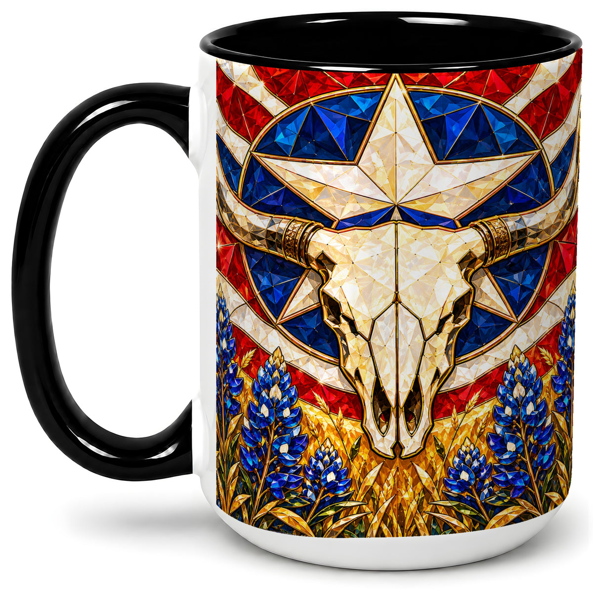 #pl[15oz|Black] Western Cattle Skull Ceramic Mug for Western Art Lovers