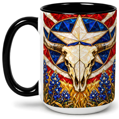 #pl[15oz|Black] Western Cattle Skull Ceramic Mug for Western Art Lovers