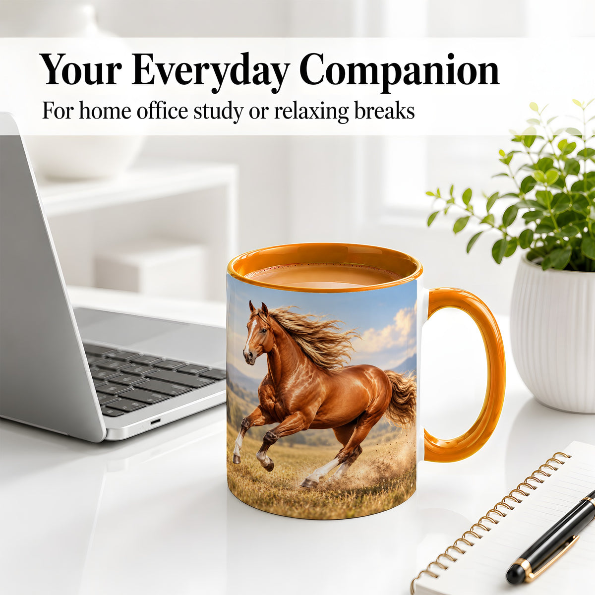 #pl[11oz|Orange] Galloping Chestnut Horse Ceramic Mug for Horse Lovers
