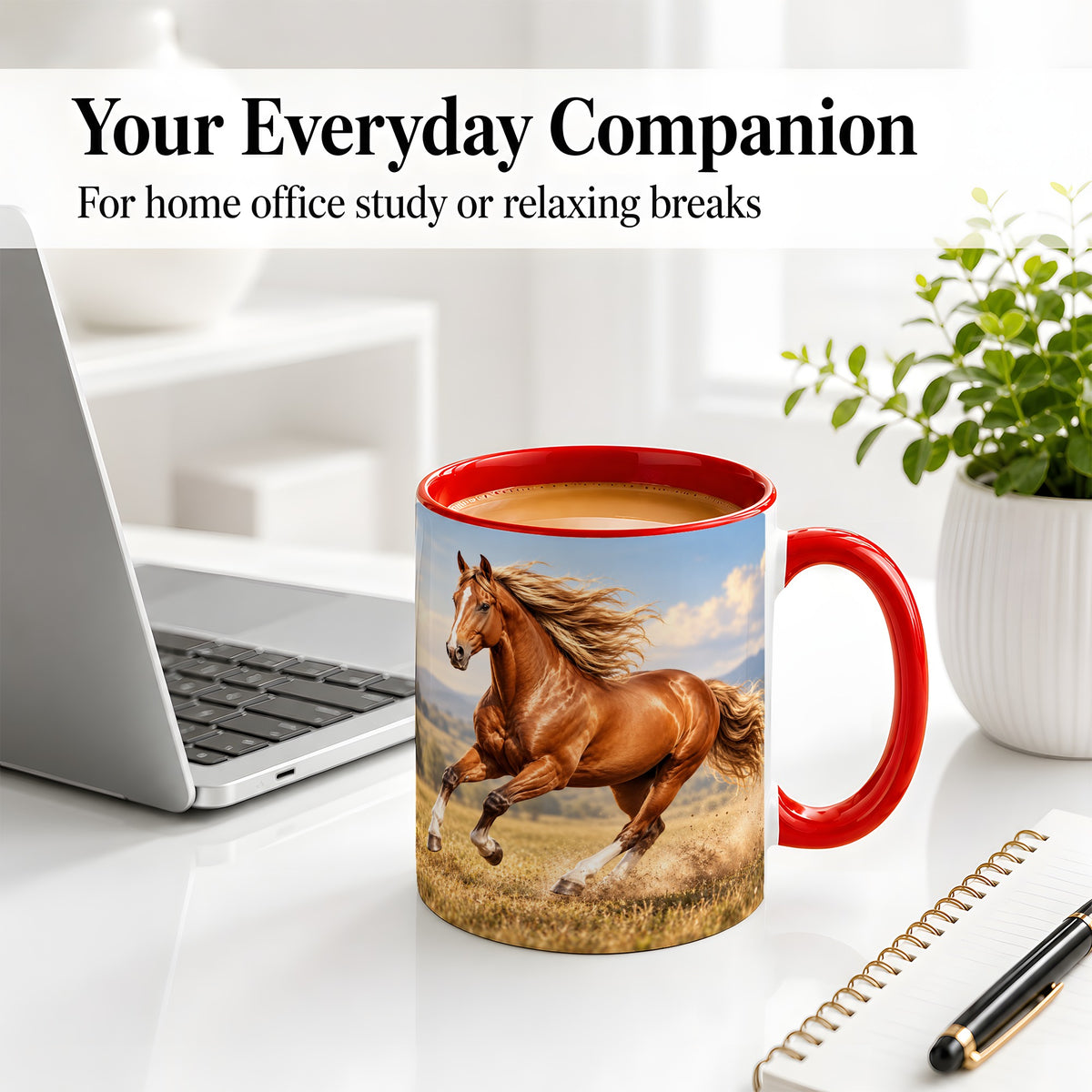 #pl[11oz|Red] Galloping Chestnut Horse Ceramic Mug for Horse Lovers