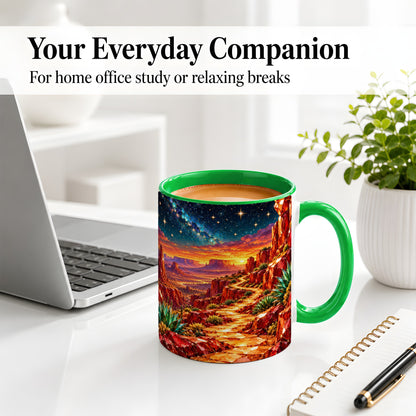 #pl[11oz|Green] Southwestern Desert Sunset Ceramic Mug for Desert Art Lovers