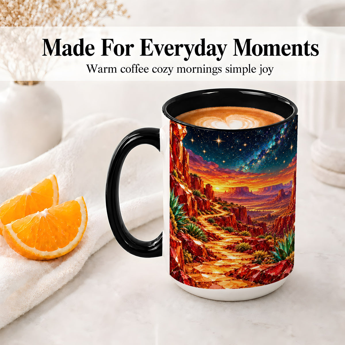 #pl[15oz|Black] Southwestern Desert Sunset Ceramic Mug for Desert Art Lovers