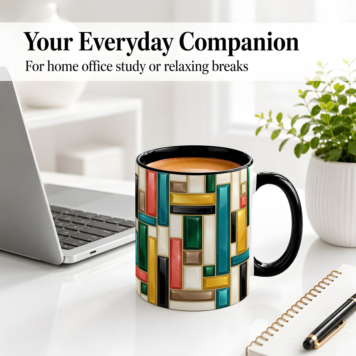 #pl[11oz|Black] Geometric Gemstone Pattern Ceramic Mug for Abstract Art Lovers