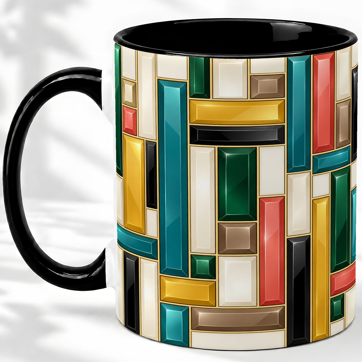 #pl[11oz|Black] Geometric Gemstone Pattern Ceramic Mug for Abstract Art Lovers