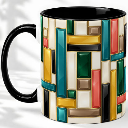 #pl[11oz|Black] Geometric Gemstone Pattern Ceramic Mug for Abstract Art Lovers