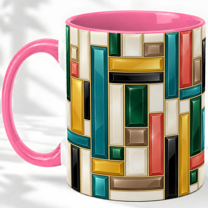 #pl[11oz|Pink] Geometric Gemstone Pattern Ceramic Mug for Abstract Art Lovers