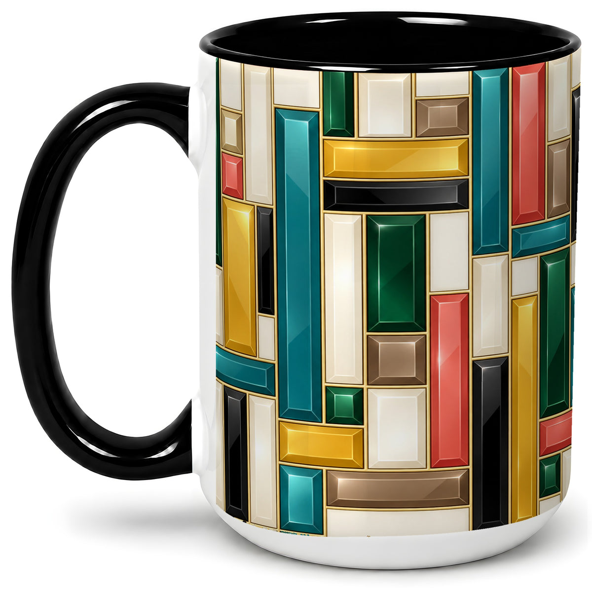 #pl[15oz|Black] Geometric Gemstone Pattern Ceramic Mug for Abstract Art Lovers