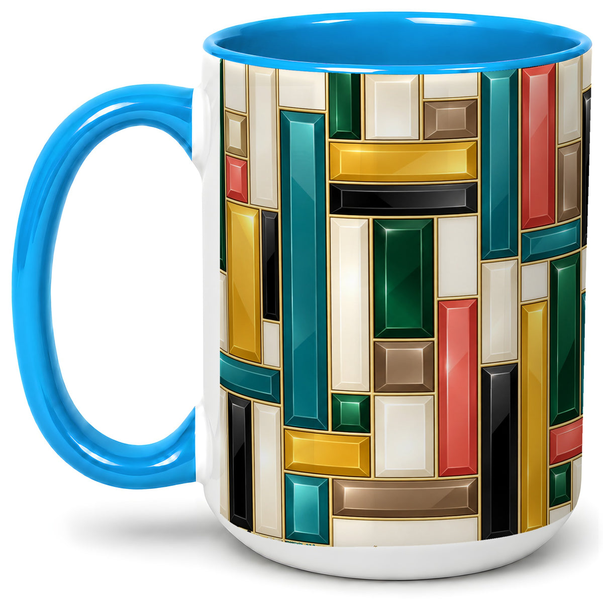 #pl[15oz|Blue] Geometric Gemstone Pattern Ceramic Mug for Abstract Art Lovers