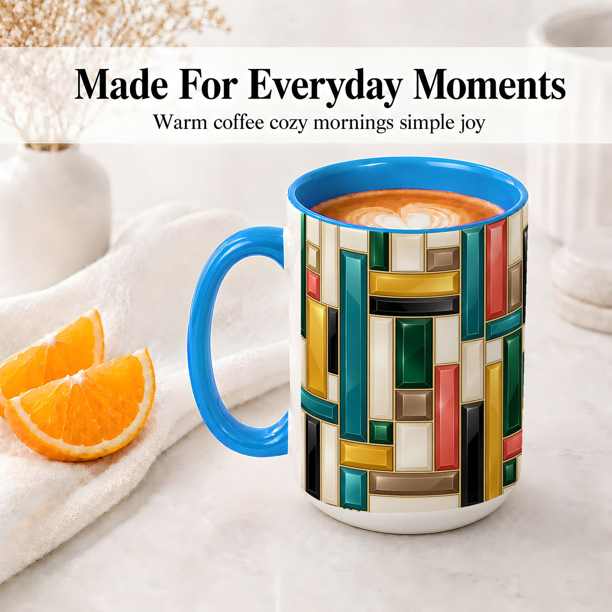 #pl[15oz|Blue] Geometric Gemstone Pattern Ceramic Mug for Abstract Art Lovers