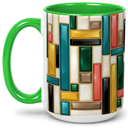 #pl[15oz|Green] Geometric Gemstone Pattern Ceramic Mug for Abstract Art Lovers