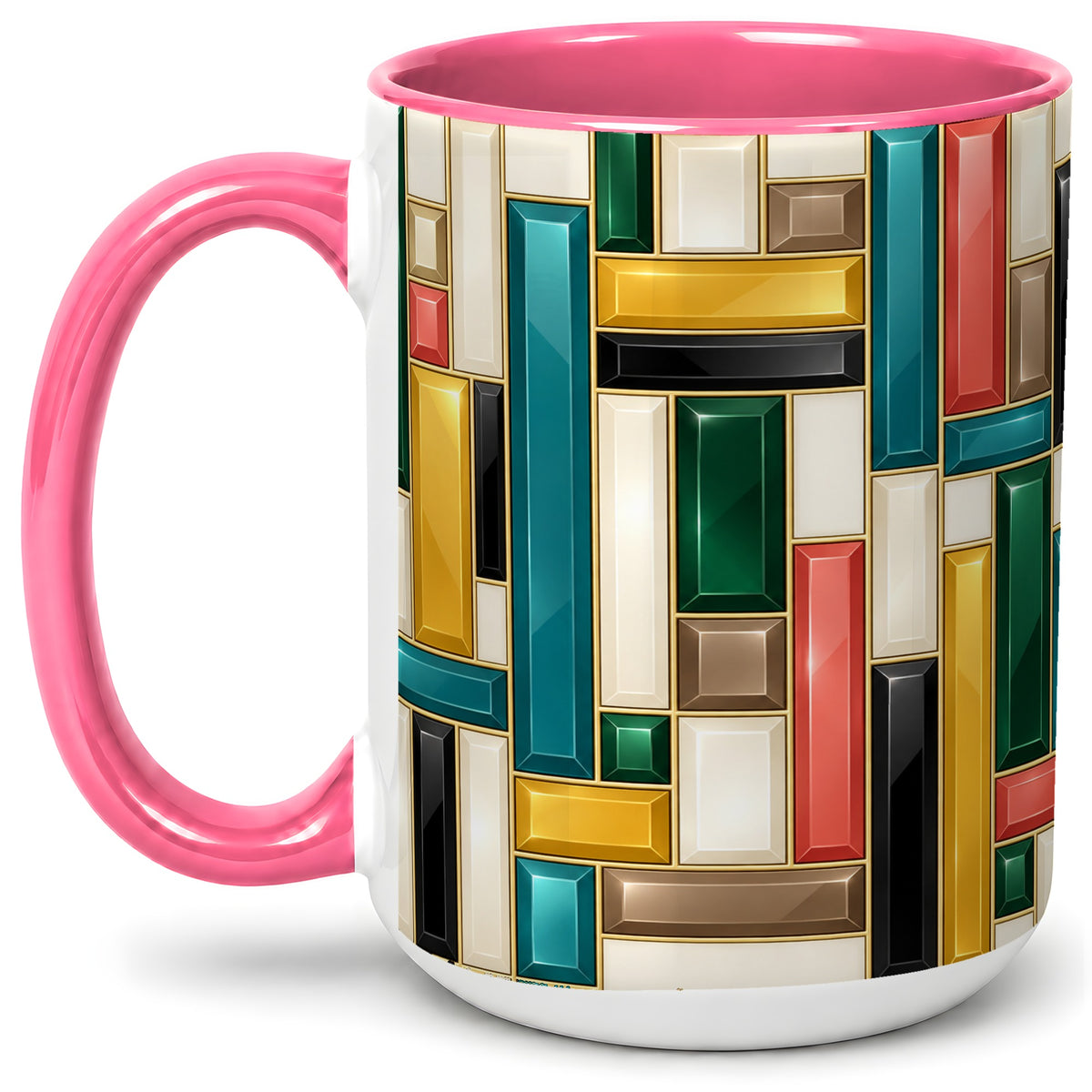 #pl[15oz|Pink] Geometric Gemstone Pattern Ceramic Mug for Abstract Art Lovers
