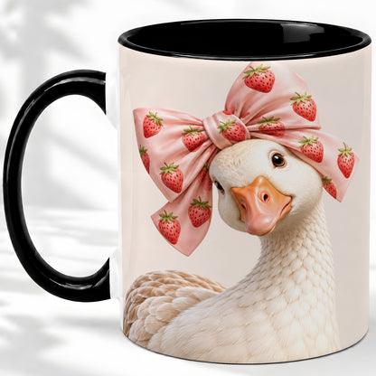 #pl[11oz|Black] Strawberry Bow Goose Ceramic Mug for Goose Lovers