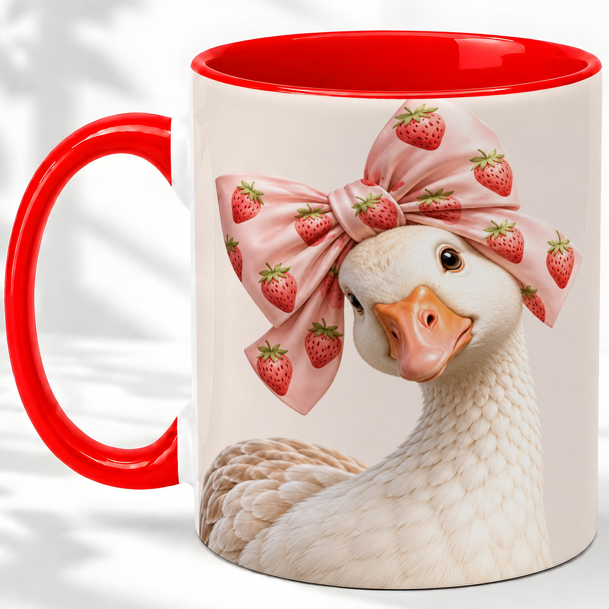 Strawberry Bow Goose Ceramic Mug for Goose Lovers