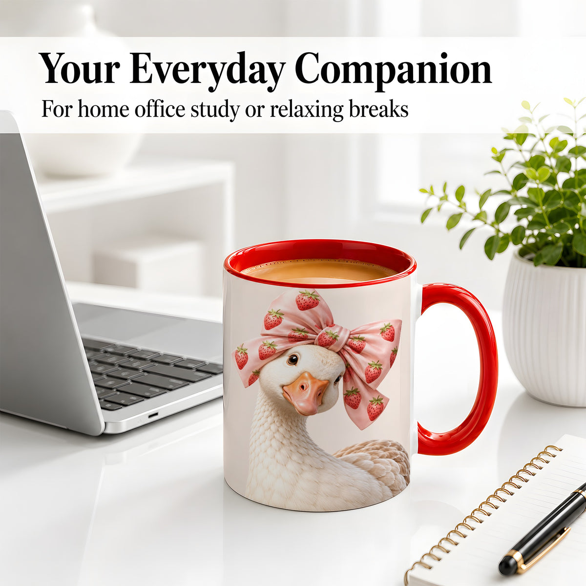 #pl[11oz|Red] Strawberry Bow Goose Ceramic Mug for Goose Lovers