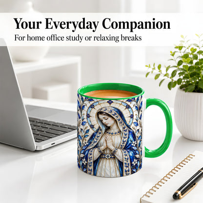#pl[11oz|Green] Virgin Mary Floral Ceramic Mug for Christian Art Lovers