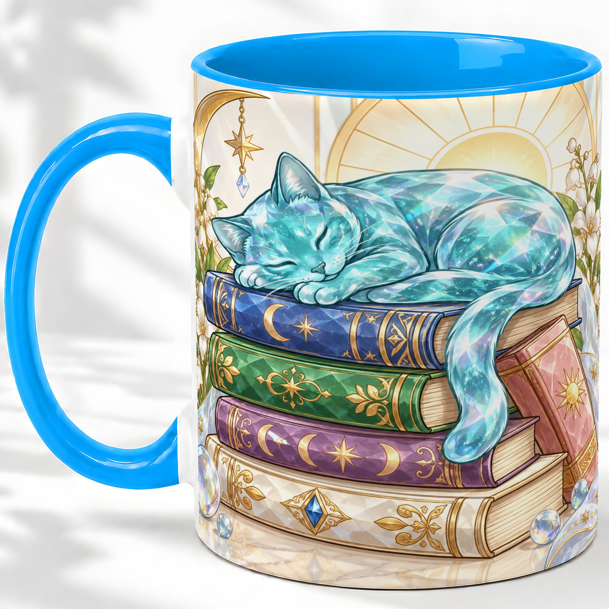 #pl[11oz|Blue] Celestial Sleeping Cat Ceramic Mug for Cat Lovers