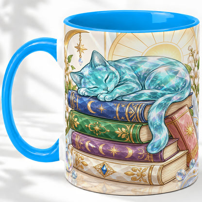 #pl[11oz|Blue] Celestial Sleeping Cat Ceramic Mug for Cat Lovers