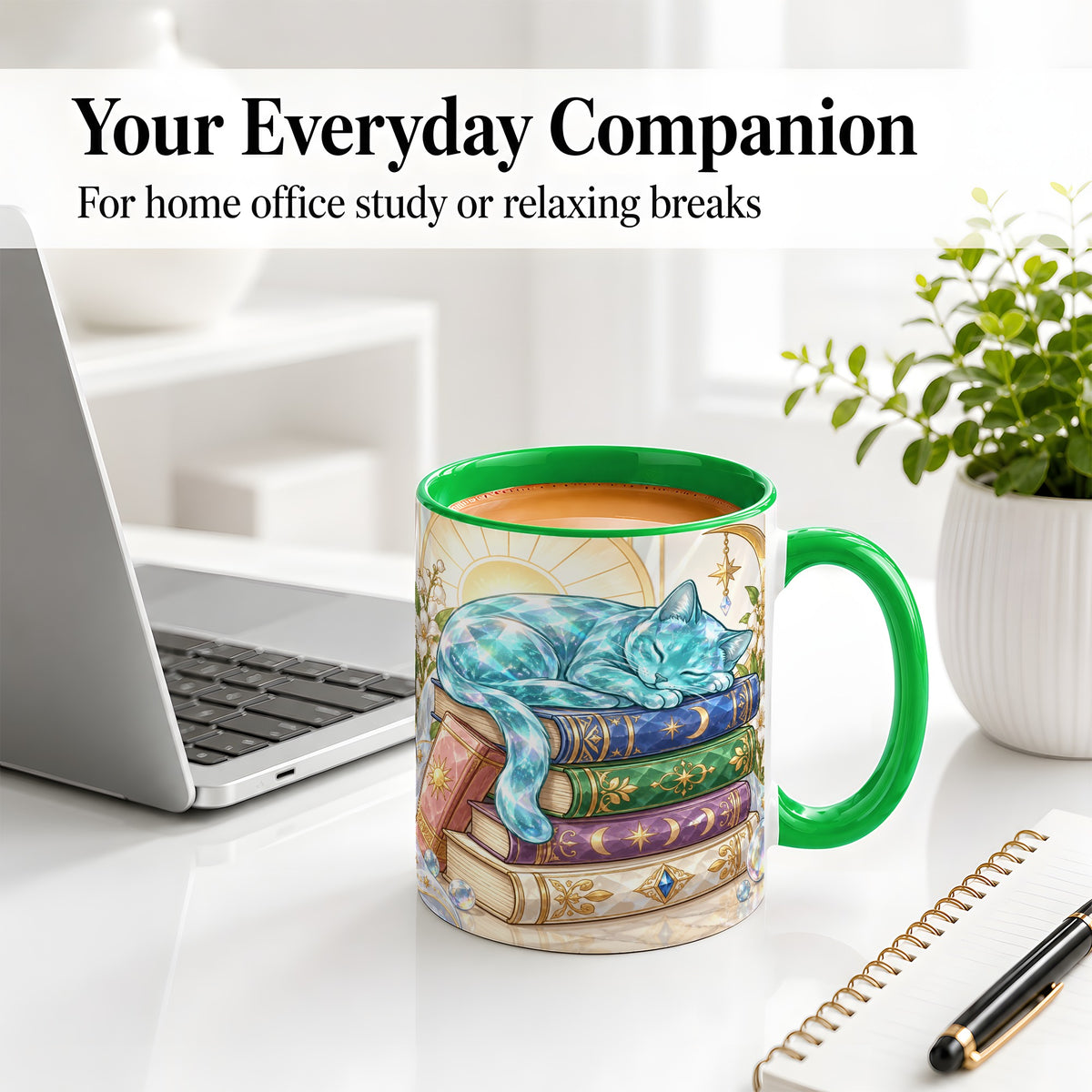 #pl[11oz|Green] Celestial Sleeping Cat Ceramic Mug for Cat Lovers