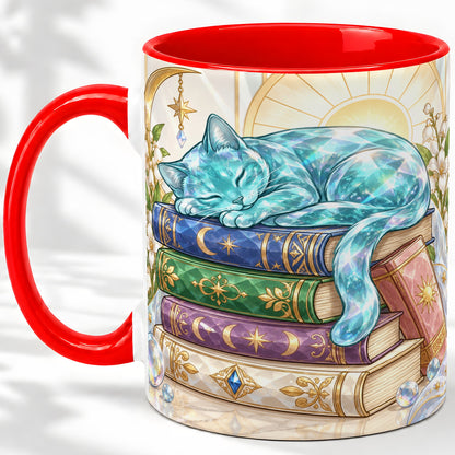 Celestial Sleeping Cat Ceramic Mug for Cat Lovers