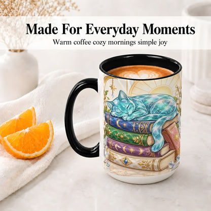#pl[15oz|Black] Celestial Sleeping Cat Ceramic Mug for Cat Lovers