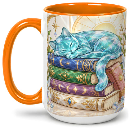 #pl[15oz|Orange] Celestial Sleeping Cat Ceramic Mug for Cat Lovers