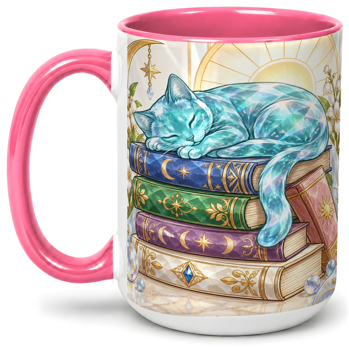 #pl[15oz|Pink] Celestial Sleeping Cat Ceramic Mug for Cat Lovers