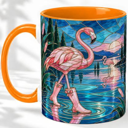 #pl[11oz|Orange] Stained Glass Style Flamingo Ceramic Mug for Bird Lovers