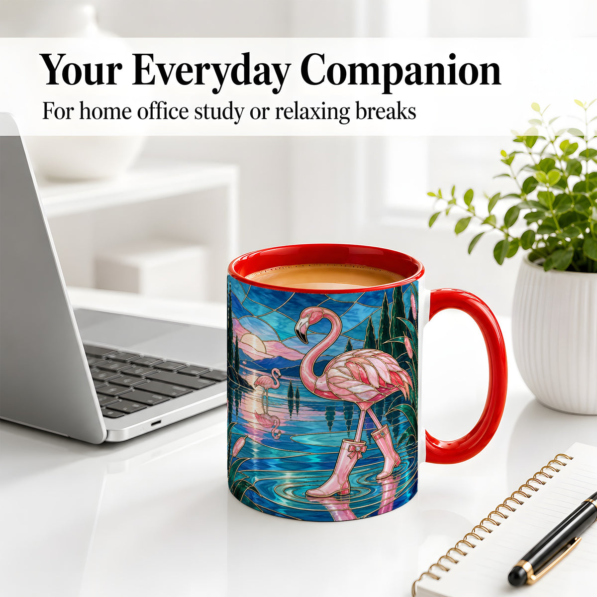 #pl[11oz|Red] Stained Glass Style Flamingo Ceramic Mug for Bird Lovers