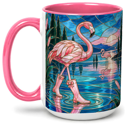 #pl[15oz|Pink] Stained Glass Style Flamingo Ceramic Mug for Bird Lovers