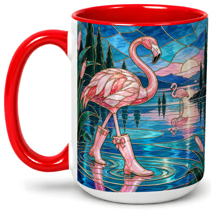 #pl[15oz|Red] Stained Glass Style Flamingo Ceramic Mug for Bird Lovers
