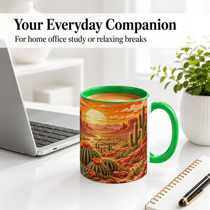 #pl[11oz|Green] Desert Cactus Sunset Ceramic Mug for Southwest Art Fans
