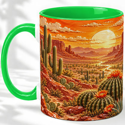 #pl[11oz|Green] Desert Cactus Sunset Ceramic Mug for Southwest Art Fans