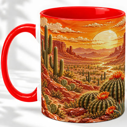 Desert Cactus Sunset Ceramic Mug for Southwest Art Fans
