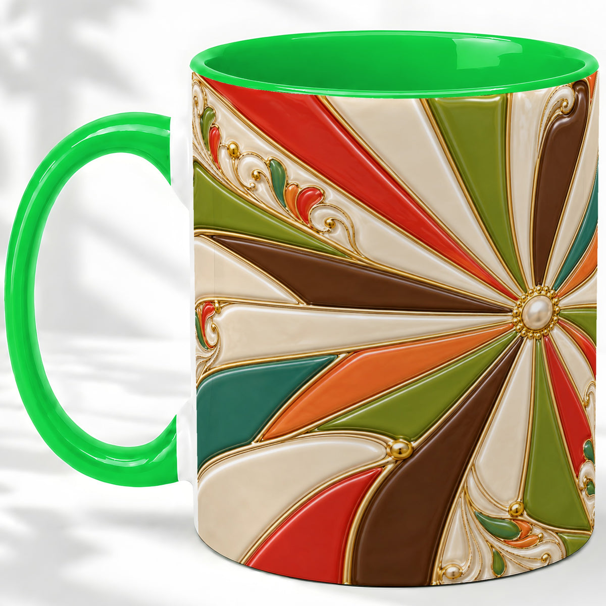 #pl[11oz|Green] Retro Geometric Swirl Ceramic Mug for Abstract Art Fans