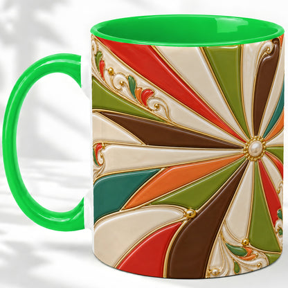 #pl[11oz|Green] Retro Geometric Swirl Ceramic Mug for Abstract Art Fans