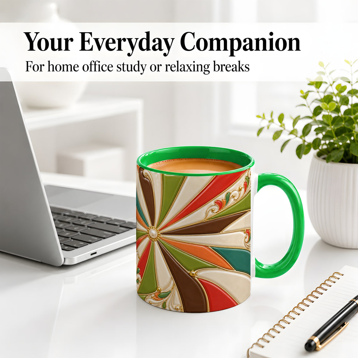 #pl[11oz|Green] Retro Geometric Swirl Ceramic Mug for Abstract Art Fans